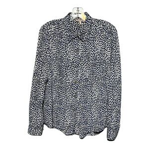 Juicy Couture Animal Print Long Sleeve Button Front Shirt Blue Black White Small